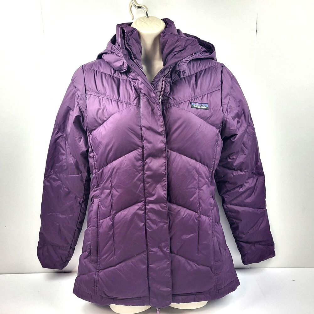 Patagonia Down With It Jacket Women Small Purple Night Plum Puffer Hooded